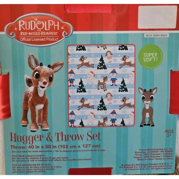 Rudolph the Red Nosed Reindeer Plush Hugger & 40"x50" Blanket Kid's Throw NWT - Picture 4 of 9